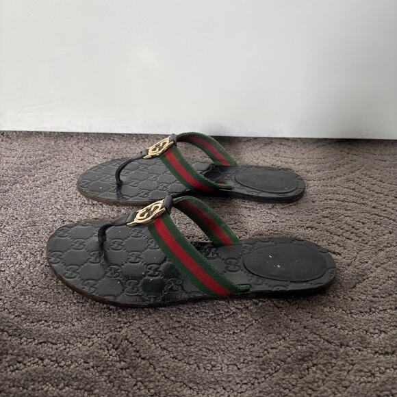 Gucci Interlocking GG Web Stripe Thong Sandals Black Flat Flip Flop Size EU 36.5 - Picture 4 of 10